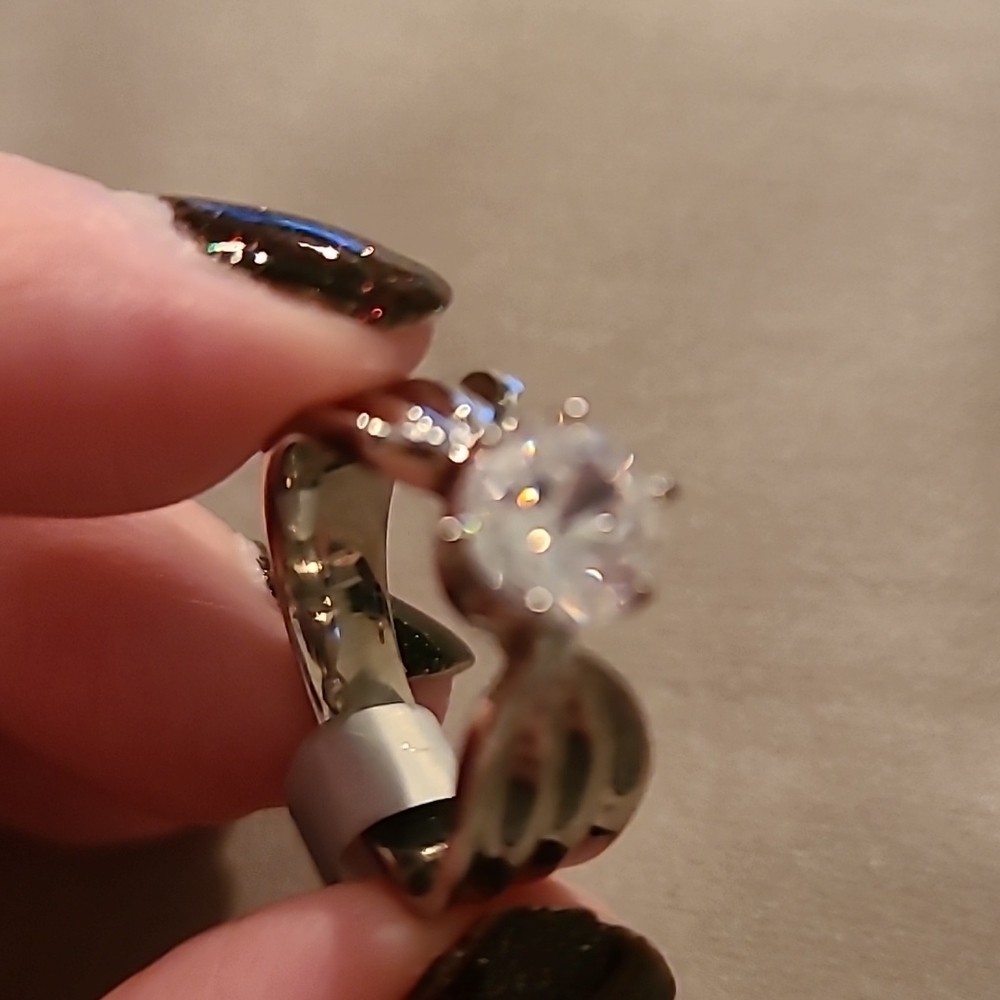 Cubic zirconia stainless steel wide band ring - Picture 5 of 8